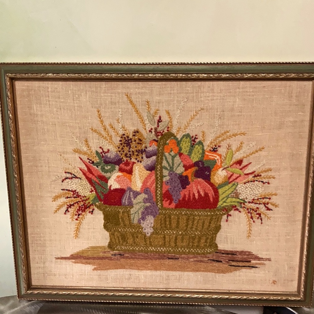 Framed Needlepoint fruit basket